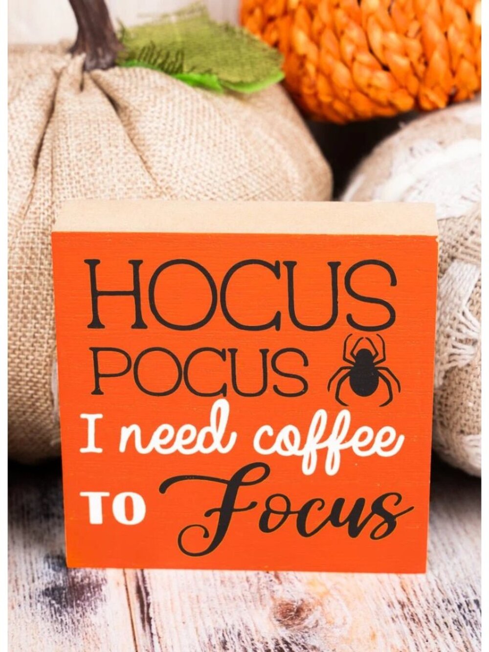 Hocus Pocus Coffee Wood Block Sign Witch Halloween Humor Home Décor NWT